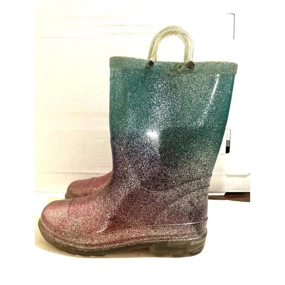 Western Chief Kids Glitter Ombre Rain Boots - Pink to Teal